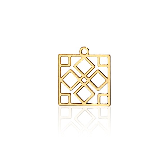 Raw Brass Square Pendant, 1 Pc, Small Square Pendant, Art Deco Pendant, Geometric Jewelry, Geometric Pendant, Laser Cut Pendant