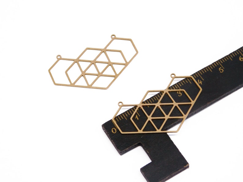 Geometrical Hexagon Pendant, 1 Pc Raw Brass Connector, Exclusive at Goldie Supplies image 2