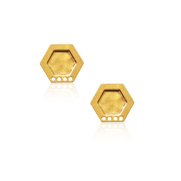 Hexagon Stud Earrings, 1 Pair, FORMICA Jewelry, Gold Plated Brass, Geometric Jewelry, Small Hexagon post, Laser Cut Earrings, Jewelry Making