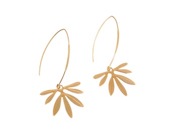Palm Leaf Earrings, 2 Pcs Gold Plated, Long Wire Leaf Dangle Earrings, Nature Jewelry, Wholesale Earrings Supplies, Goldie Jewelry Supplies