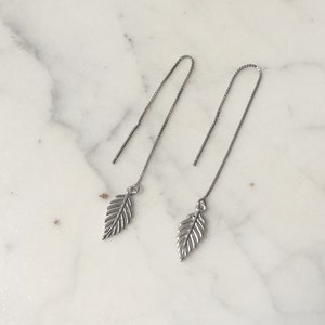 Orecchini a filo d'argento, orecchini a foglia lunga, 1 coppia, orecchino di piume a catena, pull attraverso l'orecchino, risultati di approvvigionamento di orecchini