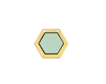 Green Hexagon Pendant, 1 Pc FORMICA Pendant, Gold Plated Pendant, Geometric Jewelry, Mint Green, Laser Cut Pendant, Jewelry Making Supplies