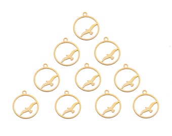 Gold Bird Charm, 10 Pcs, Gold Seagull Charm, Flying Bird Pendant,  Bird Circle Charm, Laser Cut Jewelry, Flying Bird Charm, Seagull Pendant