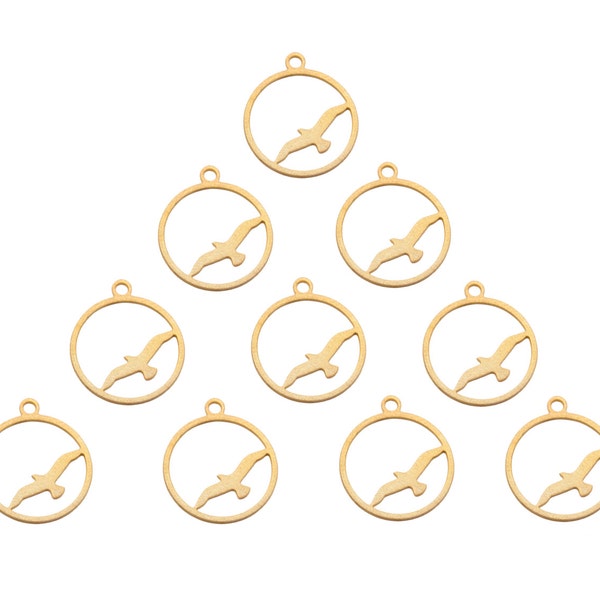 Gold Bird Charm, 10 Pcs, Gold Seagull Charm, Flying Bird Pendant,  Bird Circle Charm, Laser Cut Jewelry, Flying Bird Charm, Seagull Pendant