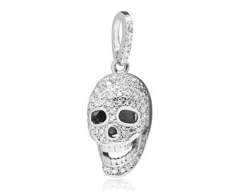 Skull zircon pendant, 925 Silver pendant, 1pc, Sterling Silver charm, Wholesale charm, New in shop