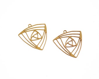 Raw Brass Geometric Pendant, 2 Pcs, Triangle Connector, Brass Findings, Geometric Jewelry, Silver Chevron Pendant, Rose Gold pendant