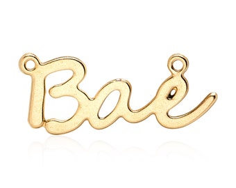 Gold Bae Pendant, 1 PC, Gold Personal Charm, Gold Bae Charm, Gold Plated Pendant, Laser Cut Findings, Exclusive at Goldie Supplies