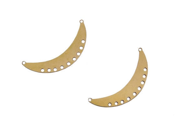 Crescent Moon Pendant, 2 Pcs Raw Brass Charm, Fringe Holes Pendant, Tribal Moon Pendant, Boho Jewelry, Laser Cut Charms, Jewelry Making