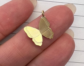 Folded Gold Butterfly Charm, 1 Pc, Gold Plated Pendant, Butterfly Connector, Butterfly Wing Pendant, Butterfly Necklace Pendant