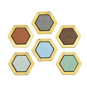 Small Hexagon Pendant, 1 Pc FORMICA Pendant, Gold Plated Hexagon, Geometric Jewelry, Colorful Pendant, Wood Pendant, Jewelry Making Supplies