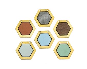 Small Hexagon Pendant, 1 Pc FORMICA Pendant, Gold Plated Hexagon, Geometric Jewelry, Colorful Pendant, Wood Pendant, Jewelry Making Supplies