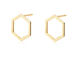 Hexagon Stud Earrings, Gold Stud Earrings, Gold Hexagon Earrings, Gold Post Earrings, Geometric Earrings, Minimal Studs, Wholesale Earrings