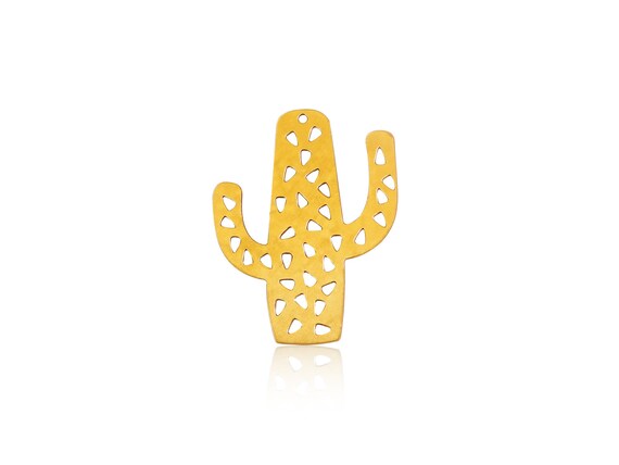 Gold Cactus Pendant, 1 Pc, Nature Pendant, Gold Charm, Indian Pendant, Summer Cacti Pendant, Wholesale Pendants, Laser Cut Pendant
