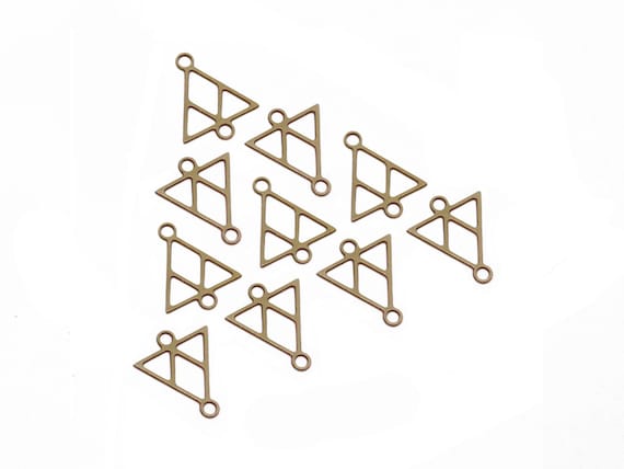 10 Pcs - Geometric Triangle Connector, Raw Brass Charms, Triangle Link Charm, Laser-Cut Pendants, Boho Jewelry, Goldie Jewelry Supplies