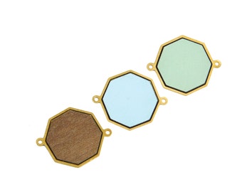 Geometric Octagon Connector, 1 Pc, FORMICA Pendant, Gold Plated Pendant, Laser Cut Jewelry, Colorful Pendant, Wood Pendant, Jewelry Making