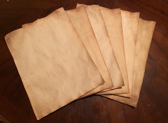 Coffee Stained Light Weight Copy Paper Or Index Cardstock 8 1/2 x 11 Vintage Style Blank Craft Paper with Vintage Envelopes
