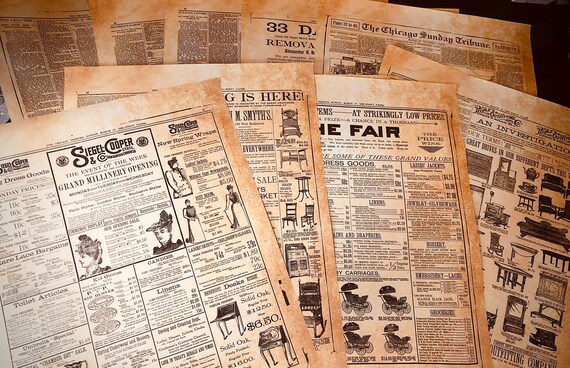 20 Page Antique Historical Newspaper Ads Print on Parchment Craft