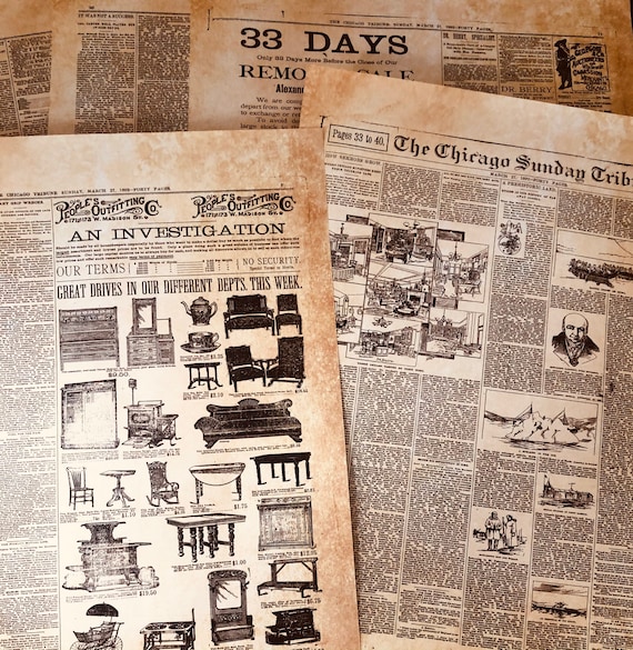 20 Page Antique Historical Newspaper Ads Print on Parchment Craft Paper  Vintage Stationary Size 8x11 -  Israel