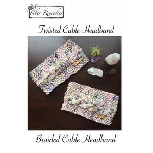 TWO PATTERNS Knit Braided and Twisted Cable Headband Bundle Instant Download PDF Knitting Pattern Easy & Beginner Level image 1