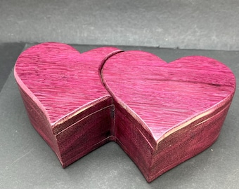 Bellissimo portagioie a doppio cuore in legno di cuore viola (scatola 3009)