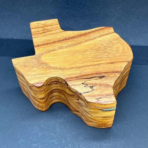 Beautiful Texas Jewelry Box in Texas Mesquite Wood with Turquoise inlay