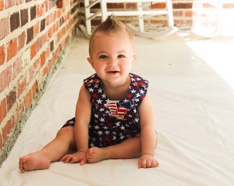 Boys Cake Smash Outfit, First Birthday Romper, Jon Jon, Patriotic 4th of July, Red White and Blue, Stars and Stripes, Personalized Birthday