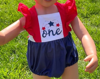 Red White and Blue Patriotic Romper, 4th of July Romper, Bubble Romper, Girls Birthday Outfit, Independence Day Outfit, Personalized Romper