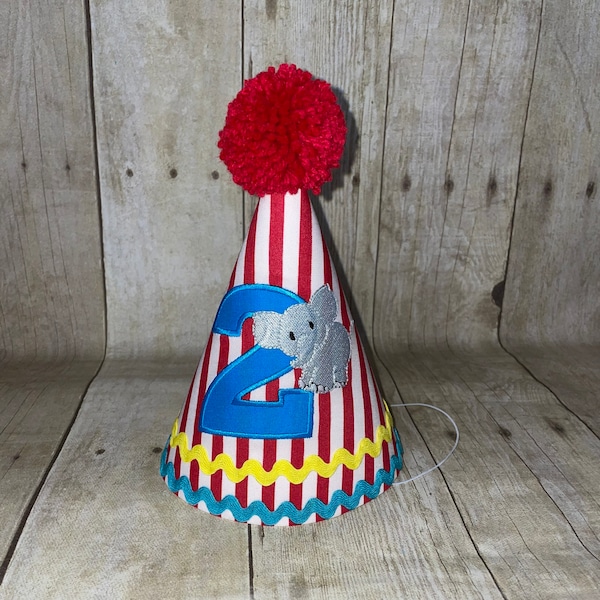 Circus Birthday Hat, Elephant Birthday Hat, Personalized Birthday Hat, Embroidered Birthday Hat, Birthday Decorations