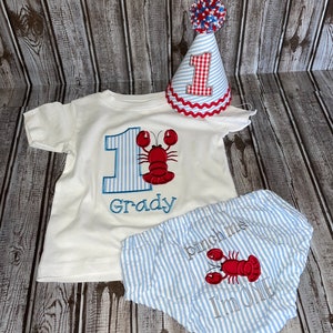 Crawfish Boys First Birthday Outfit, Pinch Me Im One, Cake Smash Outfit, Seersucker and Gingham, Crayfish, Lobster image 5