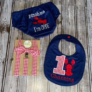 Crawfish Boys First Birthday Outfit, Pinch Me Im One, Cake Smash Outfit, Seersucker and Gingham, Crayfish, Lobster image 9