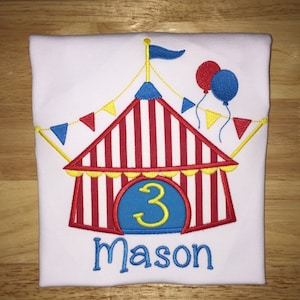 Camisa de tienda de circo, camisa bordada, camisa de cumpleaños, camisa de cumpleaños personalizada, para niño, para niña, cumpleaños de circo, camisa de primer cumpleaños