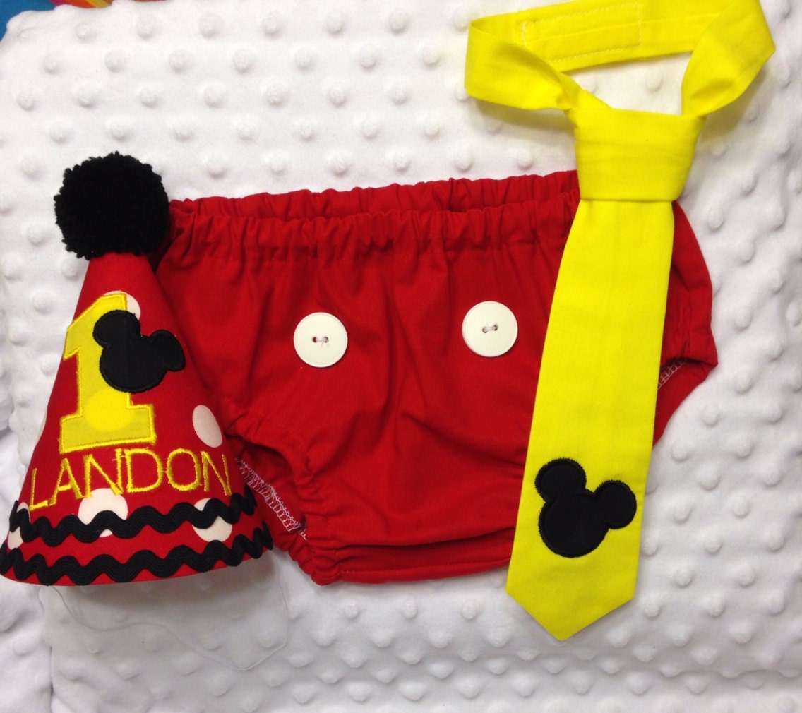 Boys Cake Smash Outfit Mickey Mouse Diaper Cover Tie Etsy