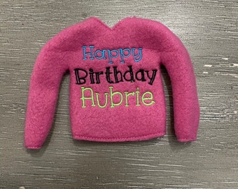 Birthday Shirt for Elf, Custom Name Elf Shirt, Personalized Embroidered Sweater for Elf or Doll, Personalized Shirt for Elf