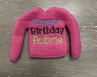 Birthday Shirt for Elf, Custom Name Elf Shirt, Personalized Embroidered Sweater for Elf or Doll, Personalized Shirt for Elf