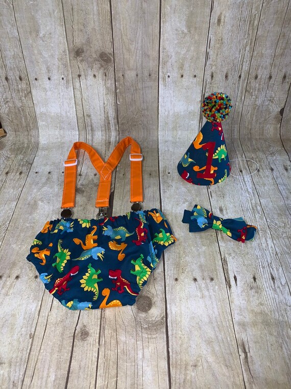 Dinosaur Cake Smash Outfit Dinosaur First Birthday Outfit Diaper Cover Bow Tie Birthday Hat Outfit for 1st Birthday Etsy