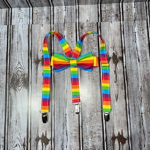 Babyhug Bow and Suspender Set Rainbow Stripes - Beige