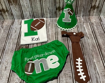 Football Cake Smash Outfit Boy - Boys Cake Smash Outfit - Diaper Cover, Tie & Birthday Hat -  Mix and Match Colors