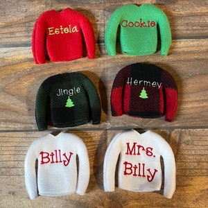 Custom Name Elf Shirt, Personalized Embroidered Sweater for Elf or Doll, Personalized Shirt for Elf