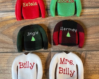 Custom Name Elf Shirt, Personalized Embroidered Sweater for Elf or Doll, Personalized Shirt for Elf