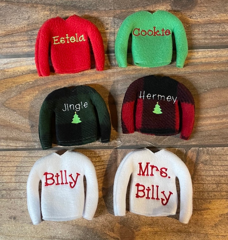 Custom Name Elf Shirt, Personalized Embroidered Sweater for Elf or Doll, Personalized Shirt for Elf