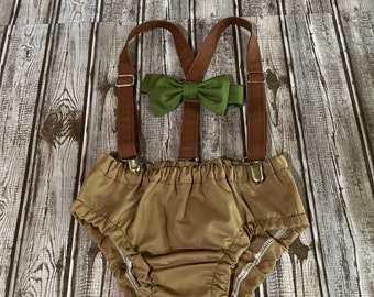Jungle Birthday Boy Cake Smash Outfit, Wild One Birthday Outfit, Safari, Zoo, Diaper Cover, Bow Tie, Suspenders, Birthday Outfit