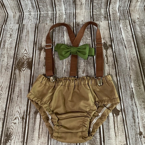 Jungle Birthday Boy Cake Smash Outfit, Wild One Birthday Outfit, Safari, Zoo, Diaper Cover, Bow Tie, Suspenders, Birthday Outfit