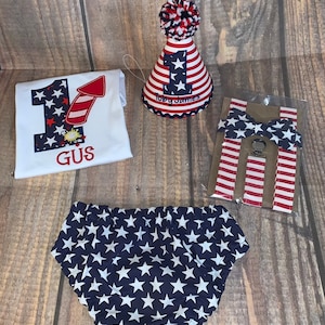 Boys Cake Smash Outfit, First Birthday Outfit, Patriotic 4th of July, Red White and Blue, Stars and Stripes, Personalized, American, for 1st