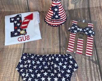 Boys Cake Smash Outfit, First Birthday Outfit, Patriotic 4th of July, Red White and Blue, Stars and Stripes, Personalized, American, for 1st