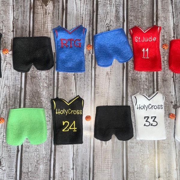 Basketball Jersey and Shorts Doll or Elf Outfit - Includes basketball prop - Customize number, team name and colors