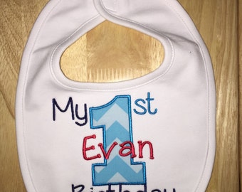 My First Birthday Bib, Cake Smash, Party Bib, Personalized Bib for First Birthday, Embroidered Bib, Gift for First Birthday