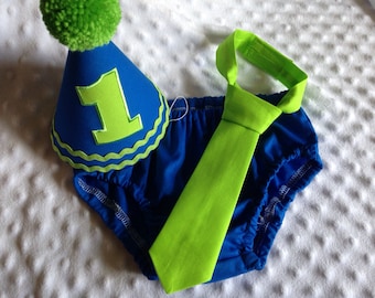 Boys First Birthday Outfit, Cake Smash Outfit for Boy, Diaper Cover, Tie, Personalized Birthday Hat, Suspenders, for First Birthday