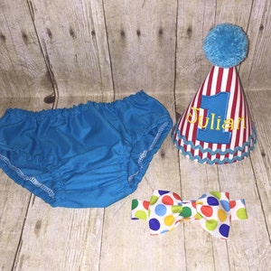 Boys Cake Smash Outfit, Circus Birthday Outfit, Carnival Birthday Outfit, Diaper Cover Bow Tie Suspenders Birthday Hat, First Birthday image 2