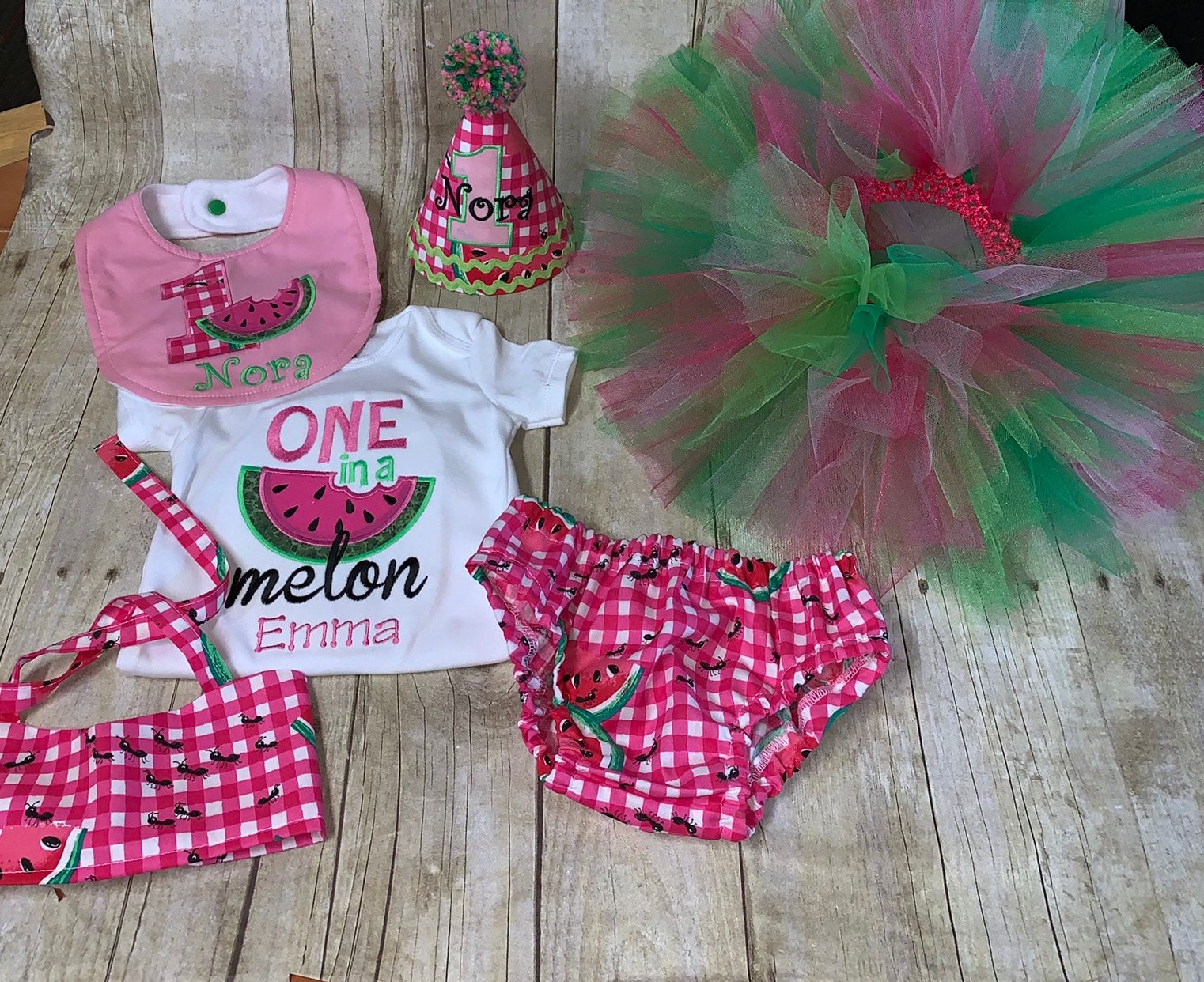 One in a Melon - Girls First Birthday Outfit - Cake Smash Outfit - Bo…