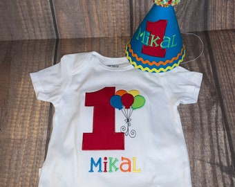 Personalized Birthday Shirt, Birthday Shirt with Balloons, Rainbow Birthday Shirt, Custom Shirt, for boys, for girls, for birthday, 1st 2nd